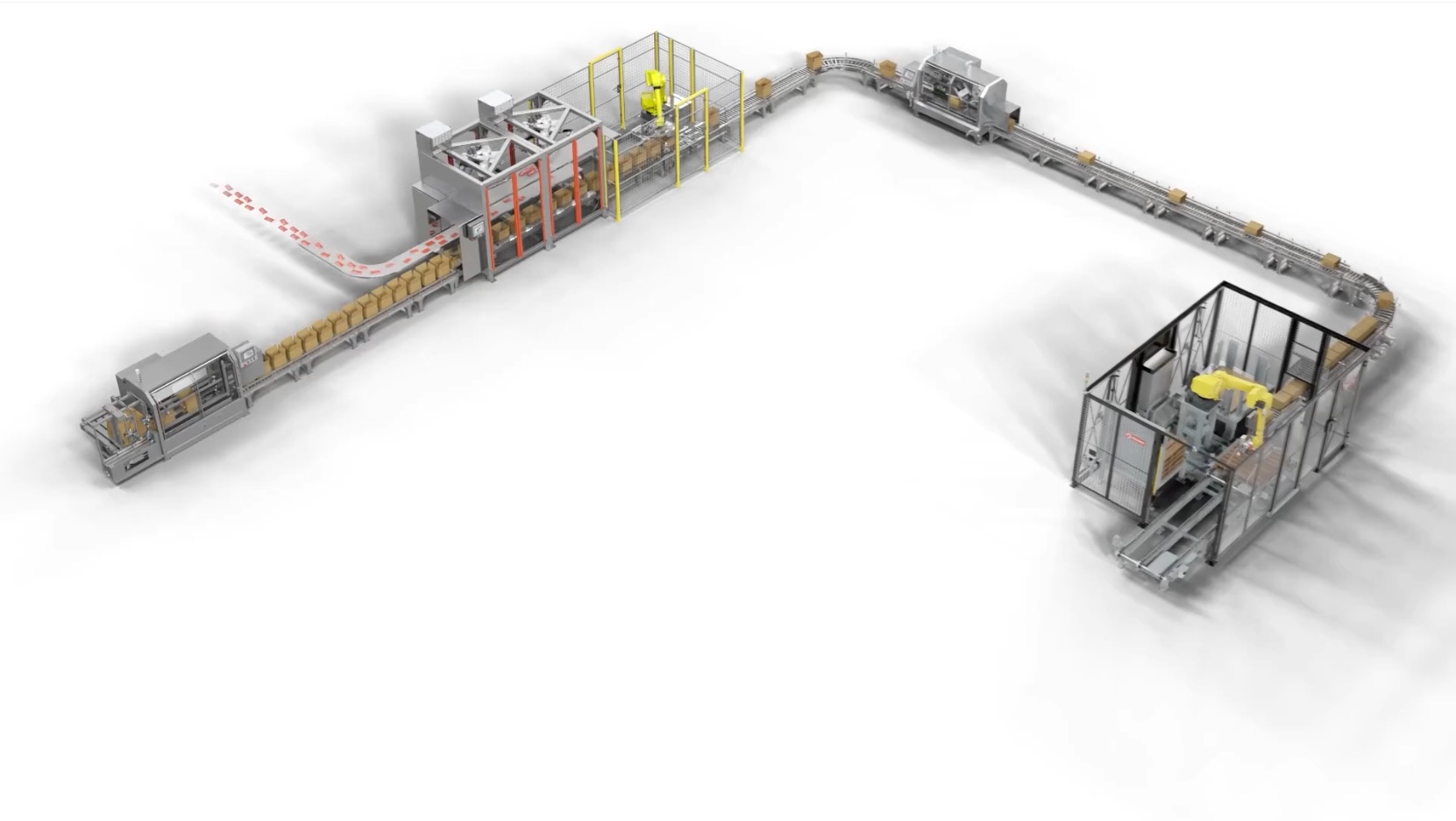 Automated packaging conveyor operating in a factory