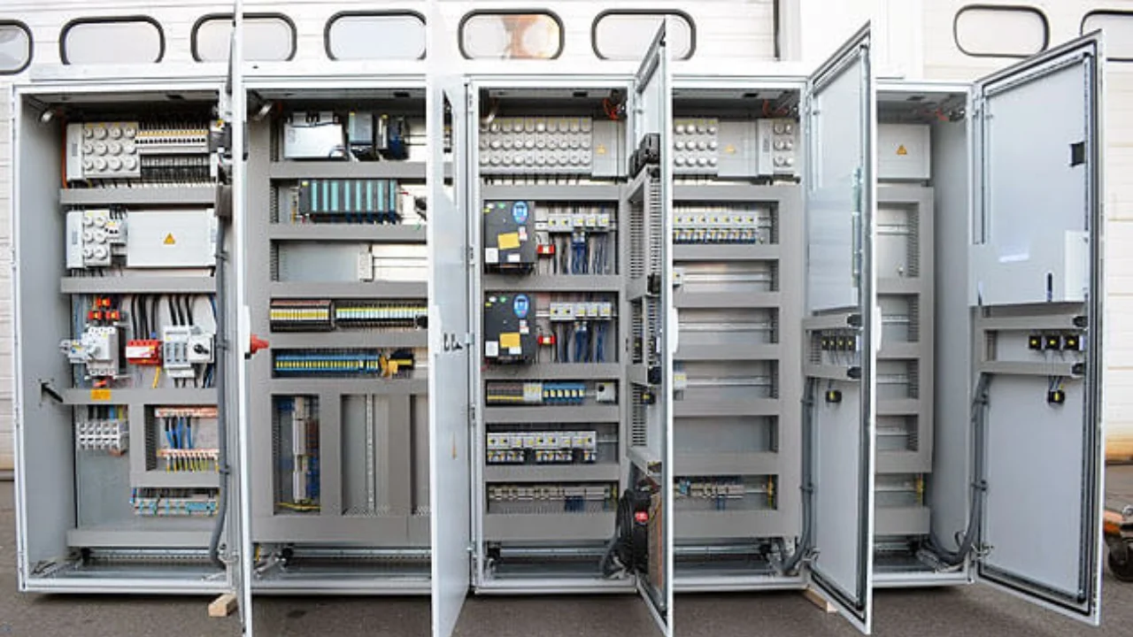 Modern industrial automation equipment with actuators, sensors and conveyor mechanisms