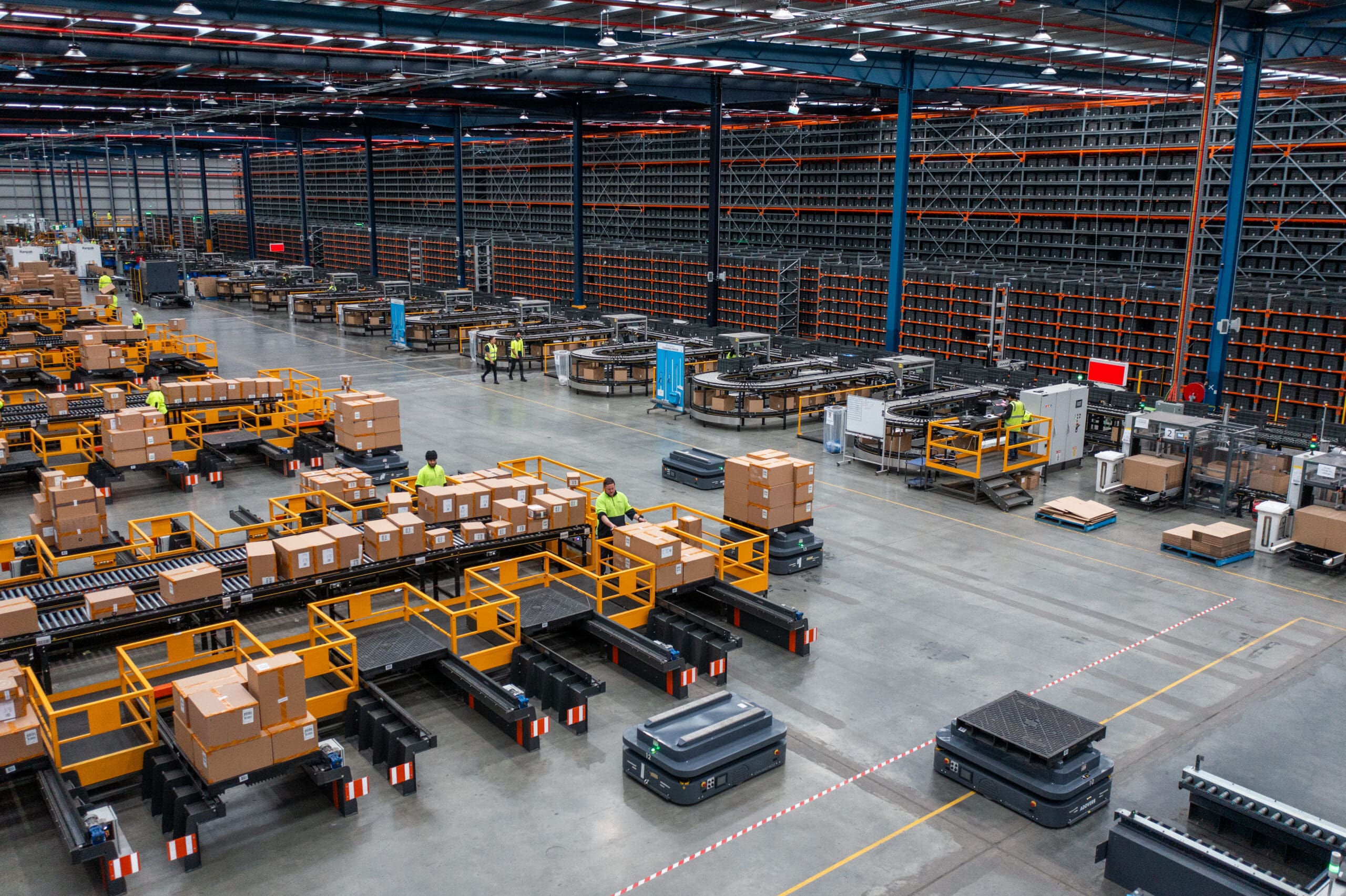 Modern industrial warehouse and production logistics area with automated equipment